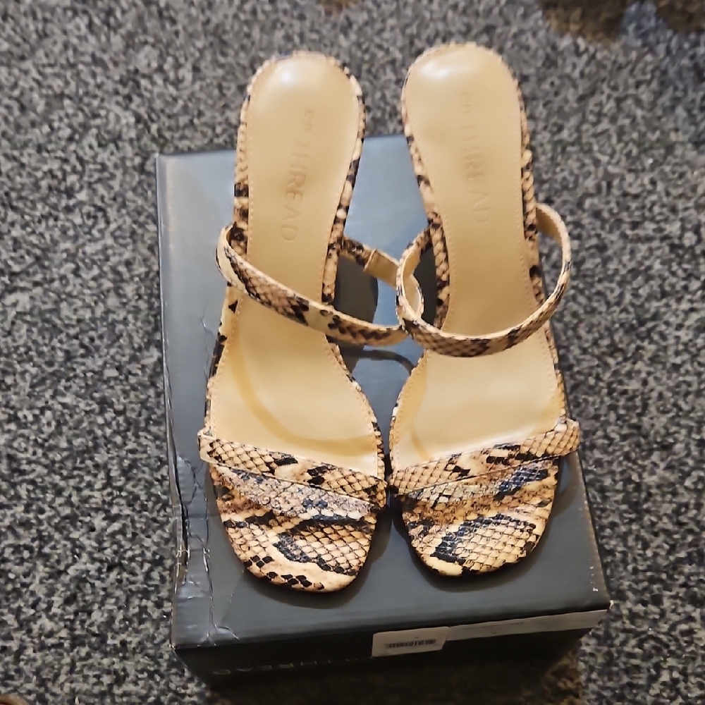 Tan and Black High Heel Shoes with Strappy Design